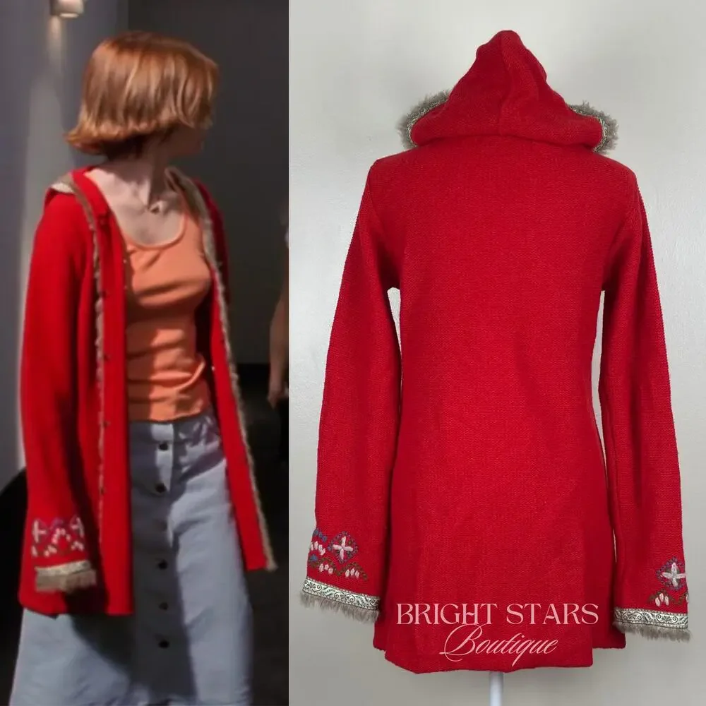 Rare Vintage Hooded Cardigan ASO Willow Rosenberg BtVS Red Embroidered Knit - Picture 2 of 14